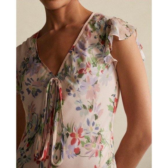 Polo Ralph Lauren Dress Womens Size 0 Multicolor Floral Flutter Sleeve - Picture 5 of 16